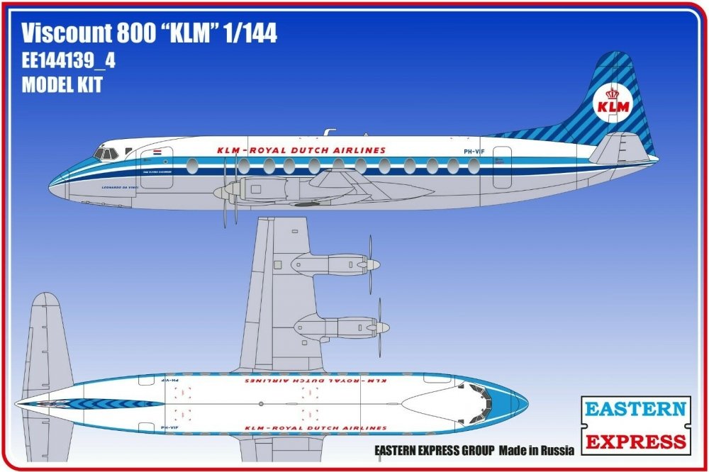 1:144 Сборная модель Самолёт Viscount 800 KLM - 144139-4