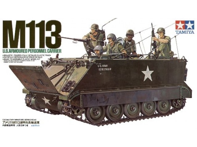 1:35 Сборная модель Американский БТР M113 A.P.C. (Вьетнам) с внутренним интерьером, 5 фигур - 35040