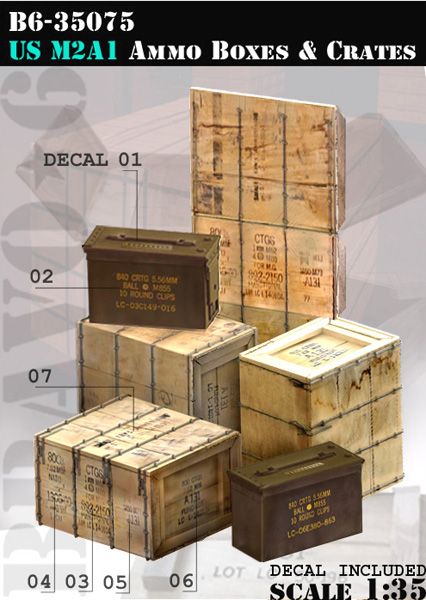 1:35 U.S. M2A1 Ammo Boxes and Crates / Коробки и ящики с боеприпасами M2A1 США - B6-35075