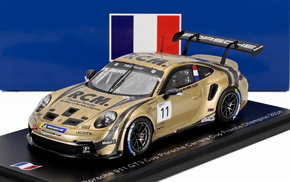 1:43 PORSCHE 911 992 Gt3 №11 Porsche Carrera Cup France Champion (2024) Alessandro Ghiretti, Gold - SF331