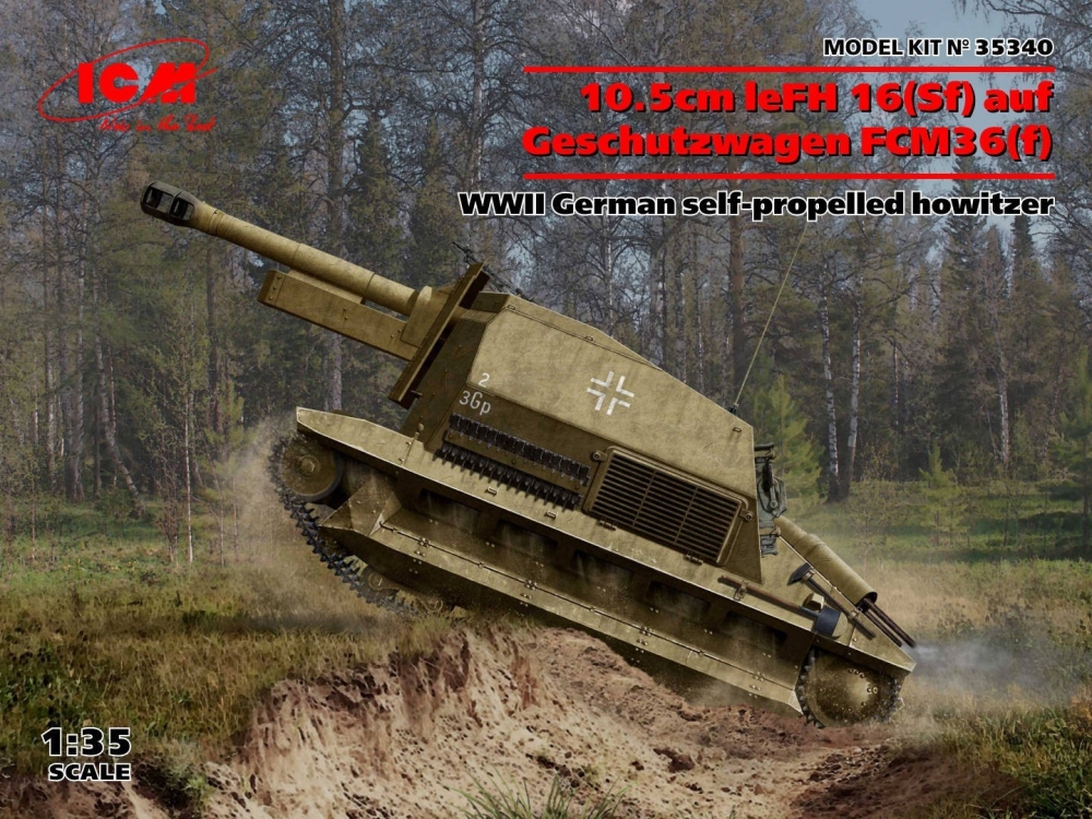 1:35 Сборная модель 10.5cm leFH 16(Sf) auf Geschutzwagen FCM36(f), Немецкая самоходная гаубица 2МВ - 35340