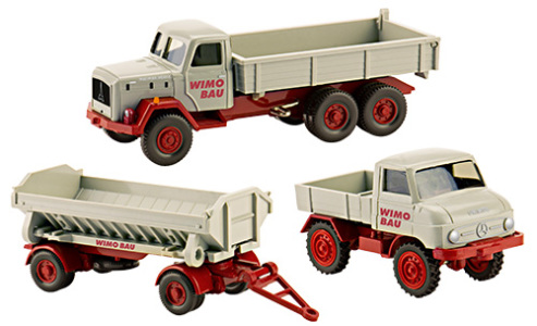 1:87 Набор MAGIRUS самосвал бортовой,  MERCEDES-BENZ Unimog 411 и прицеп-самосвал WiMo-Bau Nr.2 - PMS 246558