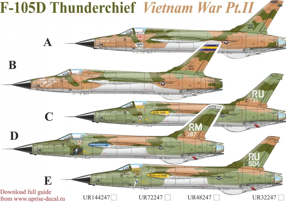 1:32 Декаль для F-105D Thunderchief Vietnam War Pt,2 с тех. надписями - UR32247