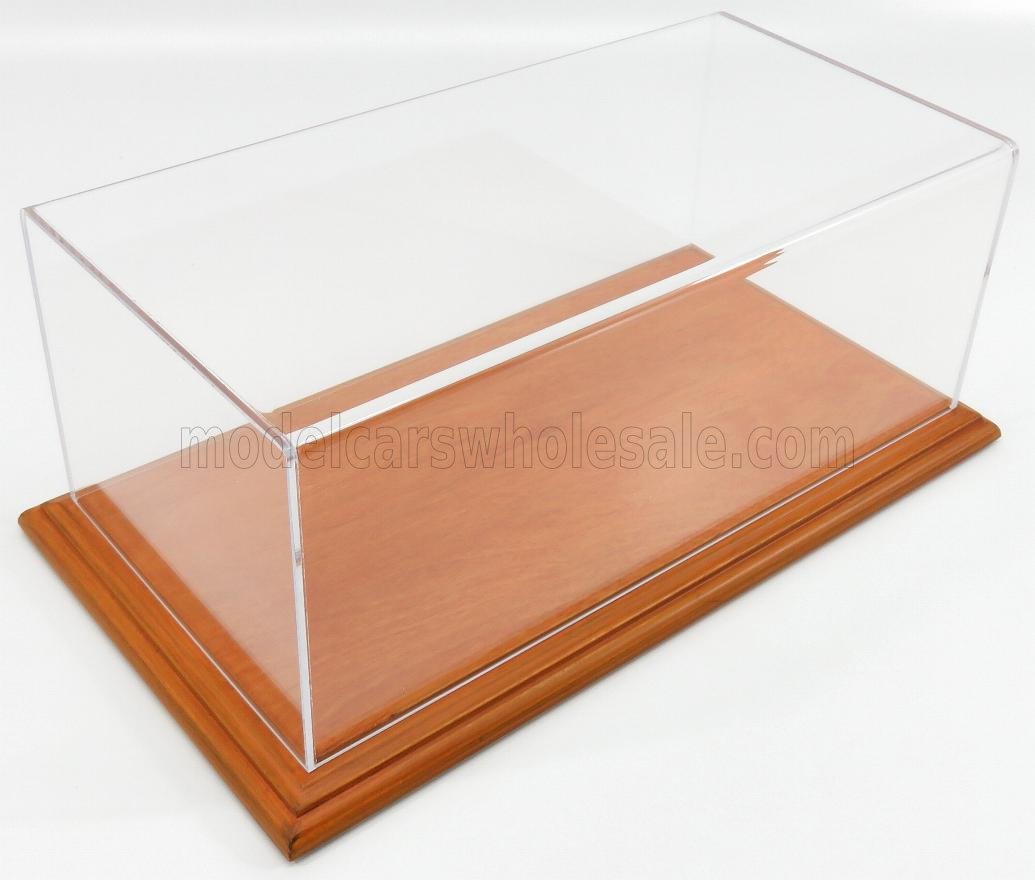 1:18 VETRINA DISPLAY BOX Aichi Base In Legno - Wood Cherry Base - Lungh.lenght Cm 32.5 X Largh.width Cm 16.5 X Alt.height Cm 12.5 (altezza Interna 12 Cm ), Plastic Display - ATL10058