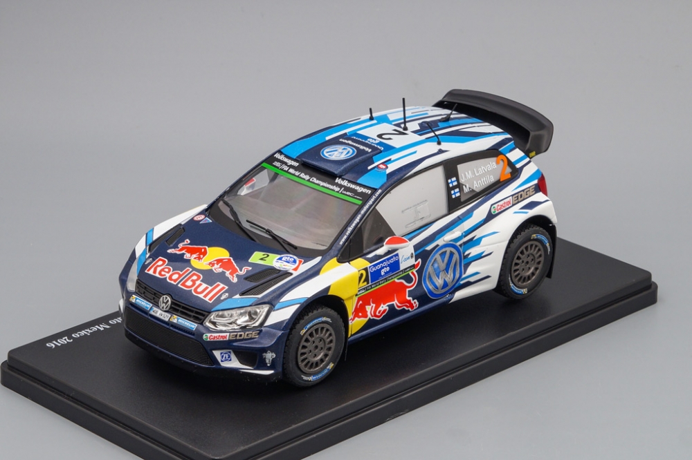1:24 VOLKSWAGEN Polo R WRC J.M.Latvala - M.Anttila Rally Guanajuato Mexico #2 2016,white / blue - ALT689