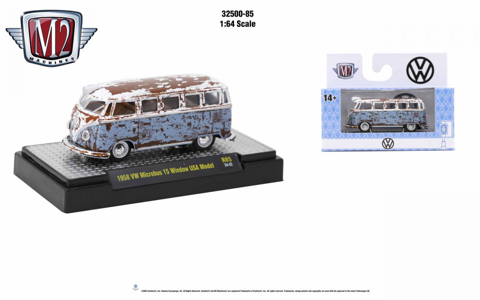 1:64 VOLKSWAGEN Microbus 15 Window (1958), Light Blue and White (Rusted) - R852422