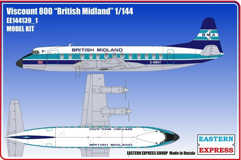 1:144 Сборная модель Самолёт Viscount 800 British Midland - 144139-1
