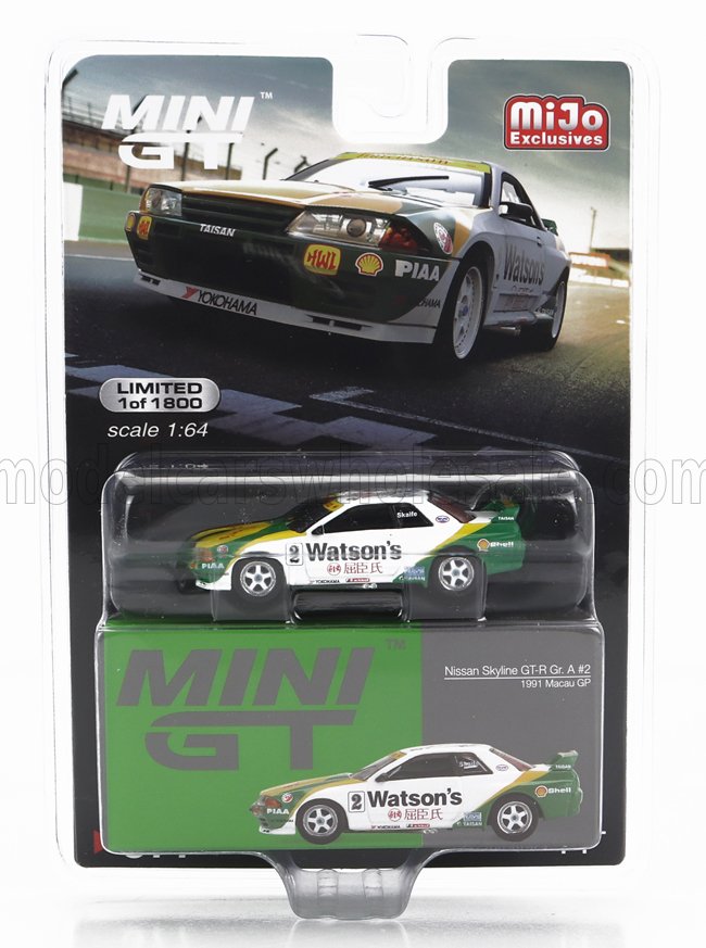 1:64 NISSAN Skyline Gt-r (r32) Gr.2 Team Watson's №2 Rhd Macau Gp (1991) A.Skaife, White Green Yellow - MGT00377R-MJ