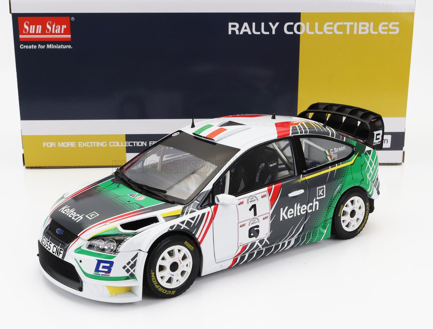 1:18 FORD Focus Rs Wrc Keltech №1 Winner Rally Sprint Cff Group Boggeragh (2022) Craig Breen - Peter Brennan, White Green Grey - 3980