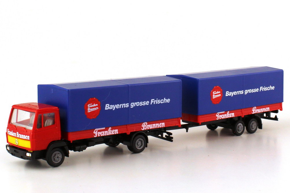 1:87 MERCEDES-BENZ LP 814 Truck/Trailer 'Franken Brunnen', orangered / black / blue - 828295-X1