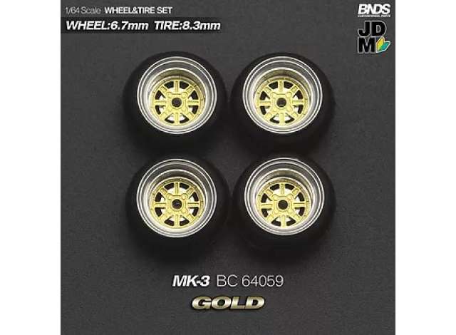 1:64 MK-3 Alloy Wheel & Rim set, gold/chrome - BC64059