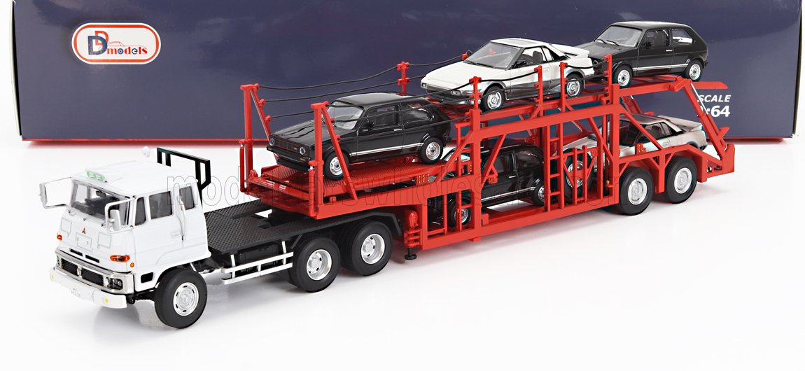 1:64 MITSUBISHI Fuso Fv Truck Car Transporter - Cars Not Included, Red White - DC64002