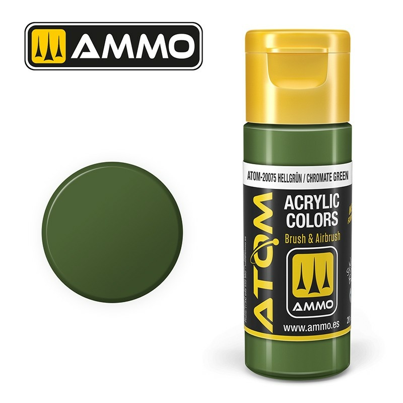 Краска акриловая ATOM COLOR Светло-зеленый Хроматовый зеленый / Hellgrün Chromate Green, 20мл - ATOM20075