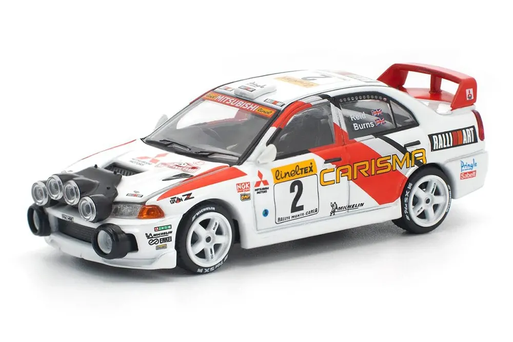 1:64 MITSUBISHI Lancer Evolution IV Monte Carlo Rally (1998), white/red/orange - PR640402