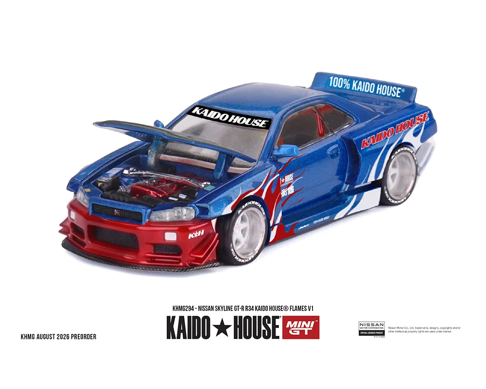 1:64 NISSAN Skyline GT-R (R34) Kaido House Flames V1 (1999), blue / red - KHMG294