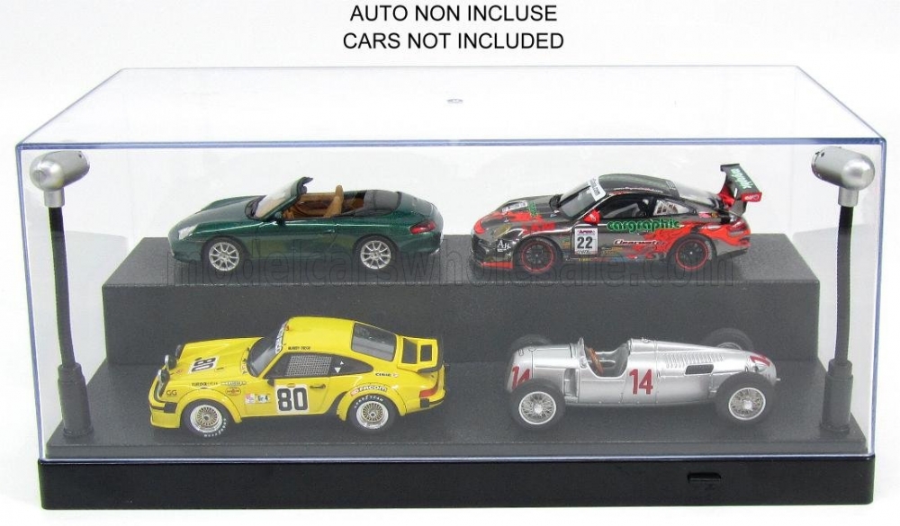 1:43 VETRINA DISPLAY BOX Lungh.lenght Cm 27 X Largh.width Cm 12.6 X Alt.height Cm 11.3 (altezza Interna Cm 9.6) - Luci Funzionanti - With Led, Plastic Display - T9-4399052-BK