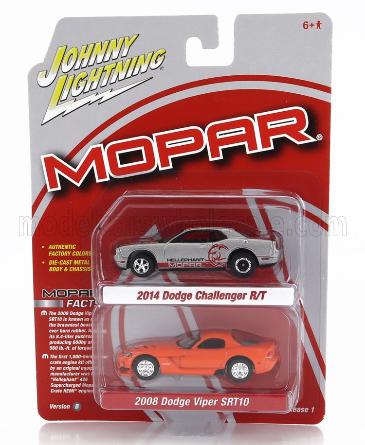1:64 DODGE Set 2x Challenger R/t (2014) + Viper Srt10 (2008), Silver Red Orange - JLSP319B
