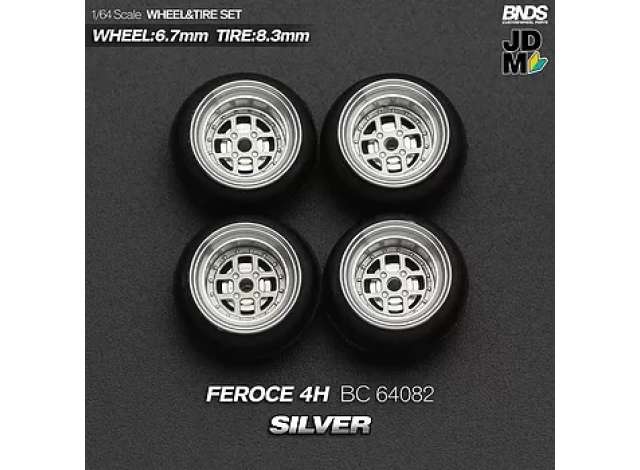 1:64 Feroce 4H Alloy Wheel & Rim set, silver/chrome - BC64082