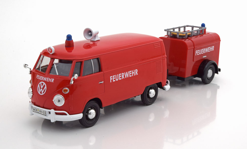 1:24 VOLKSWAGEN Bulli T1 mit Anhänger fire engine nothing to be opened - 79671