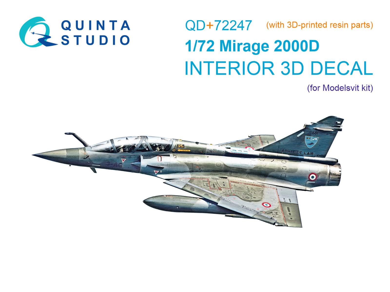 1:72 3D Декаль интерьера кабины Mirage 2000D (Modelsvit) (с 3D-печатными деталями) - QD+72247