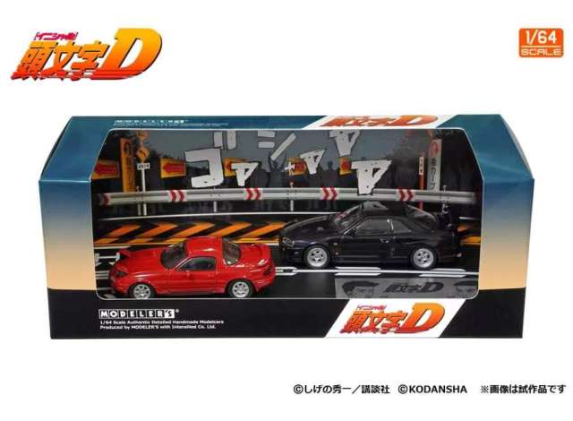 1:64 Initial D Set Vol. 11 Eunos Roadster NA6CE Suetsugu Toru NA6CE & Atsuro Kawai Skyline 25GT Turbo ER34, red / blue - MD64211