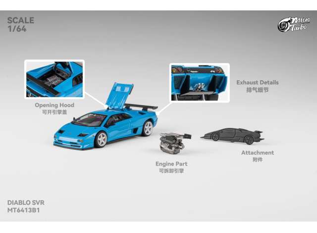 1:64 LAMBORGHINI Custom Diablo SVR, metallic blue - MT6413B1