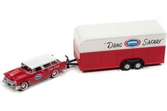 1:64 CHEVROLET Nomad with Enclosed Trailer (Race Safety) (1955), Red & White - JLSP307A