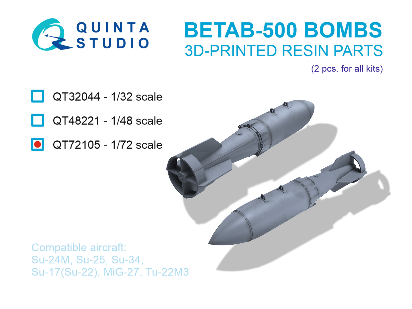 1:72 Авиабомбы БетАБ-500 (бетонобойные), 2 шт. (для всех моделей) - QT72105