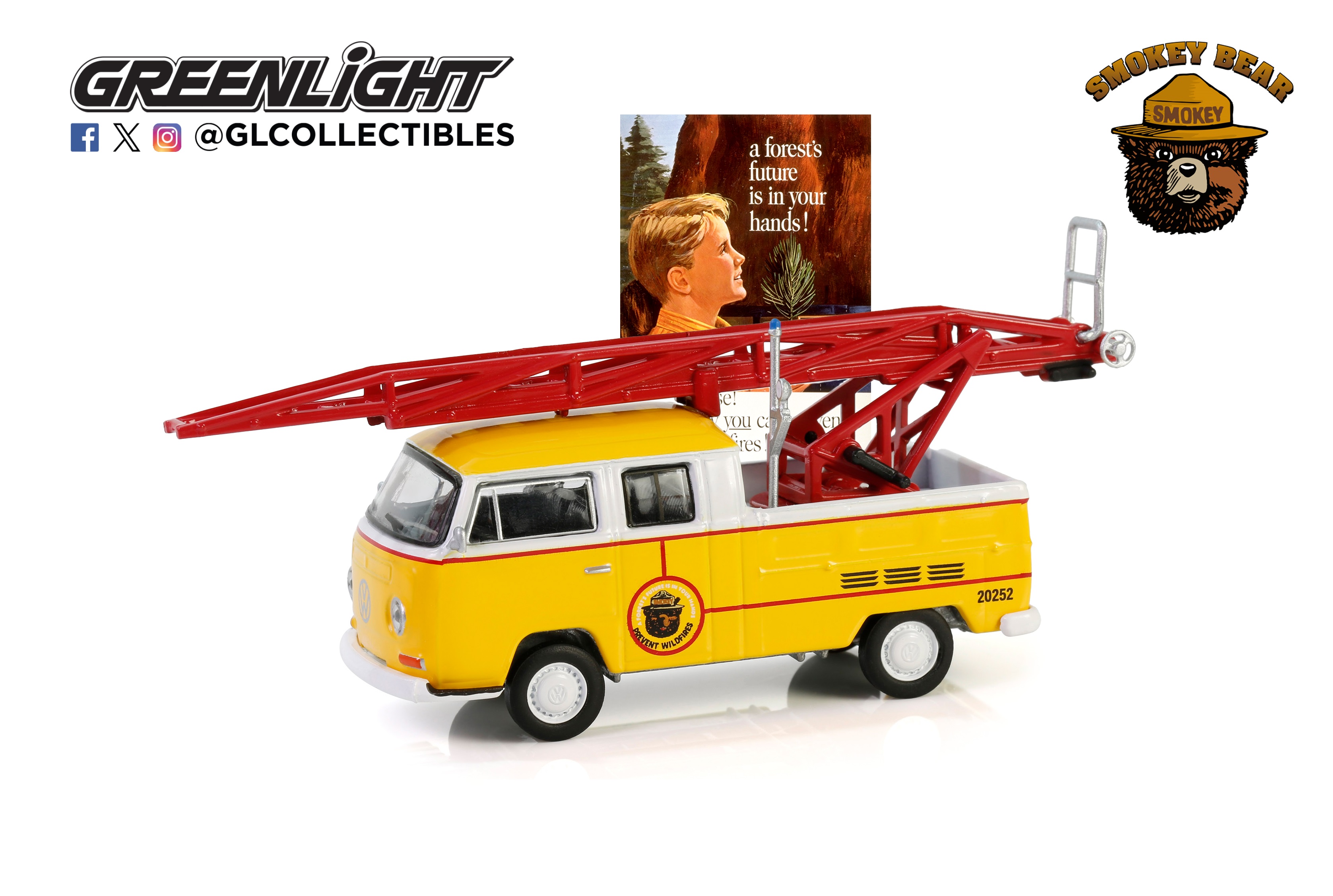 1:64 VOLKSWAGEN T2 пикап с двойной кабиной с лестницей 'A Forest's Future is in Your Hands!' (1968), Yellow/White/Red - 38070B