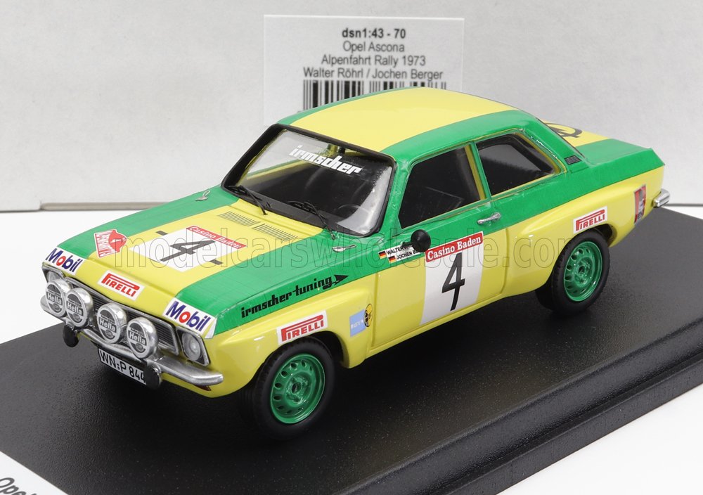 1:43 OPEL Ascona (night Version) №4 Rally Alpenfahrt (1973) W.rohrl - J.Berger, Yellow Green - TFDSN70