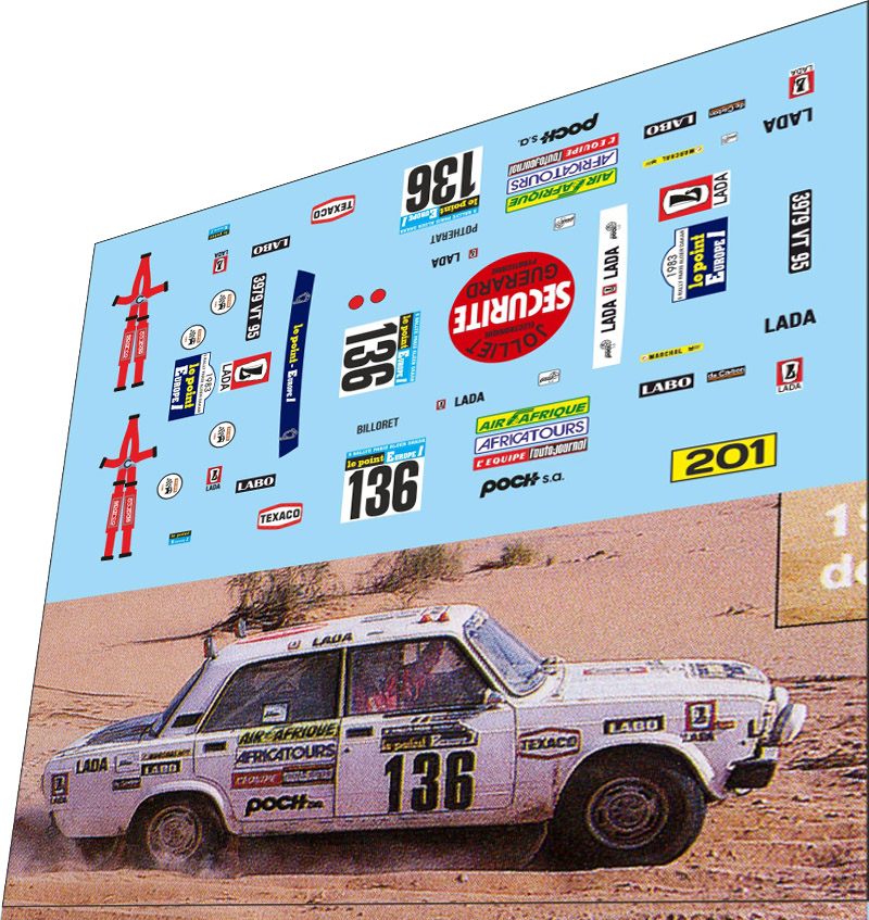 1:43 Набор декалей Волжский автомобиль 2105 №136 Dakar 1983 - U201