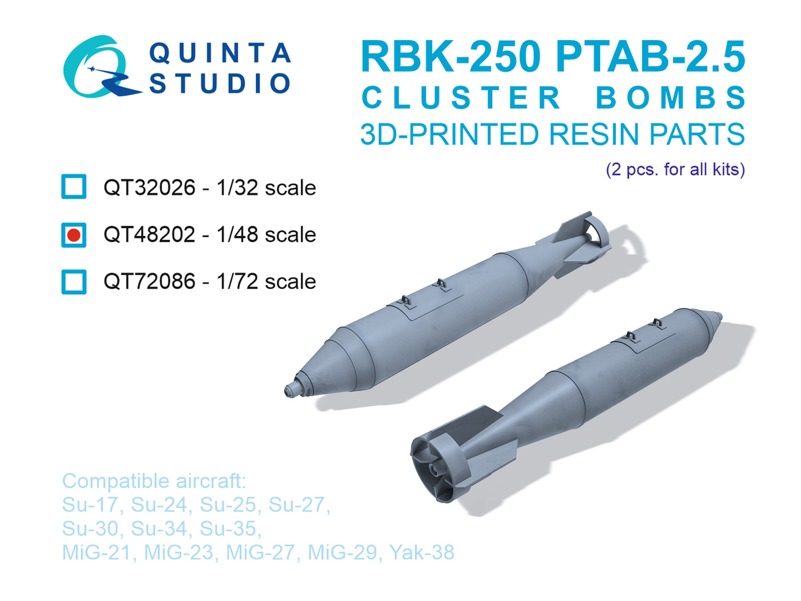 1:48 Авиационные Бомбовые Кассеты РБК-250 ПТАБ 2,5 (противотанковые), 2 шт. (для всех моделей) - QT48202