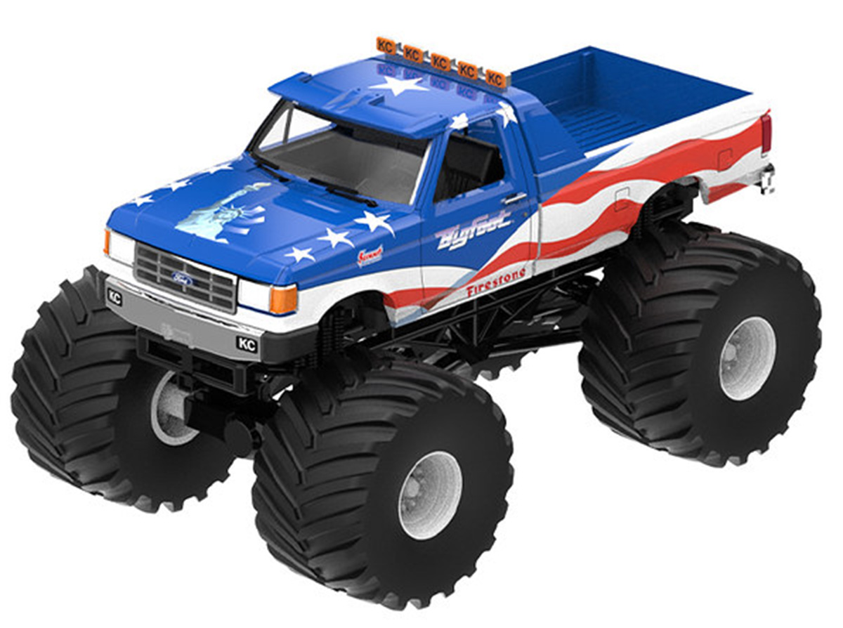 1:64 FORD F-250 Truck USA 250 Tribute with 1/18 Bob Chandler Standing Figure, *Kings of Crunch-Bigfoot #5* (1996), blue / white / red - 30592