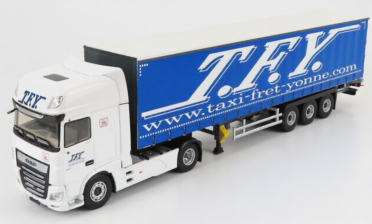 1:43 DAF Xf480 Superspace My 2017 Truck Telonato Taxi Fret Yonne Transports (2017), White Blue - 117280