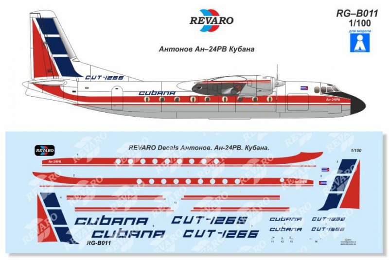 1:100 Декаль Ан-24РВ Cubana - RG-B011