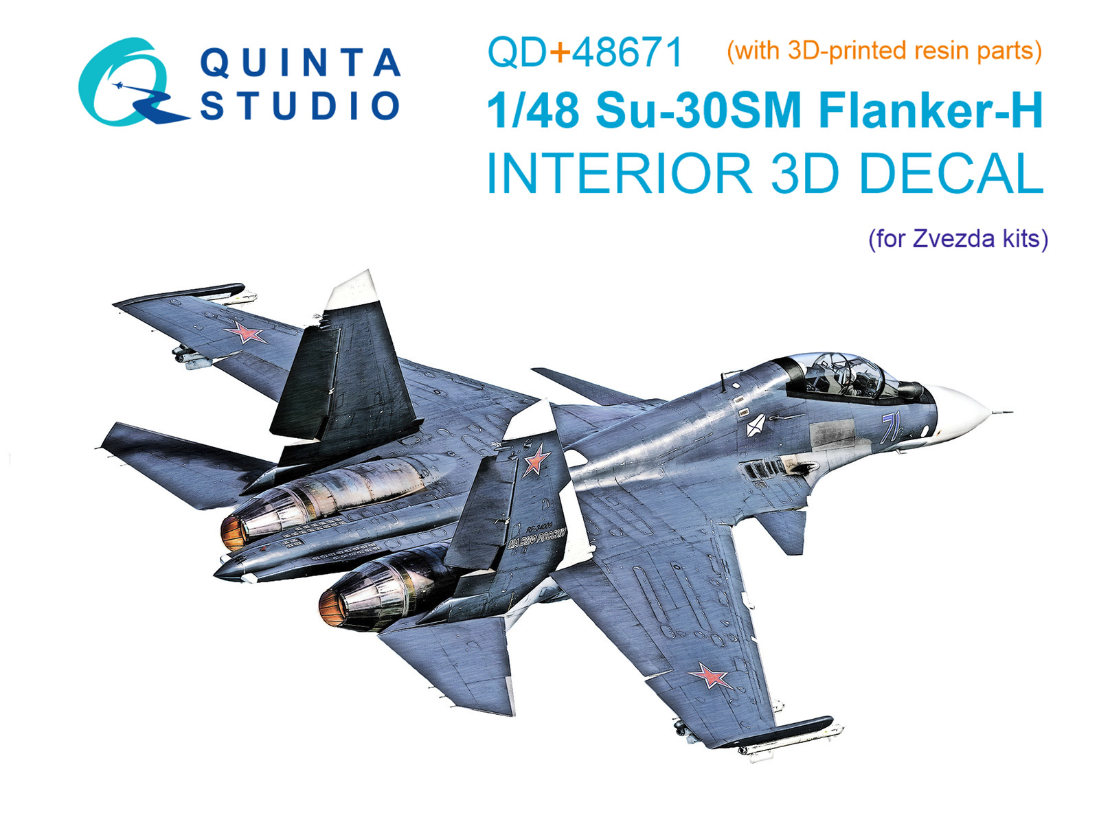 1:48 3D Декаль интерьера кабины для Суххой-30СМ (Звезда) (с 3D-печатными смоляными деталями) - QD+48671