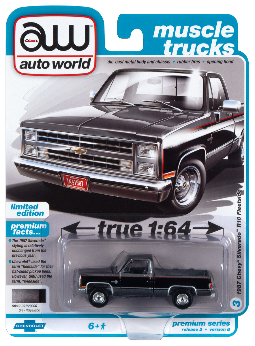 1:64 CHEVROLET Silverado R10 Fleetside (1987), черный с серым - 97826