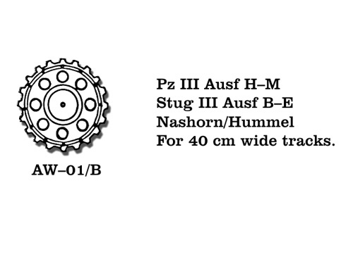 1:35 Металлические колеса Pz III Ausf H-M, Stug III Ausf B-E, Nashorn/Hummel - AW-01/B