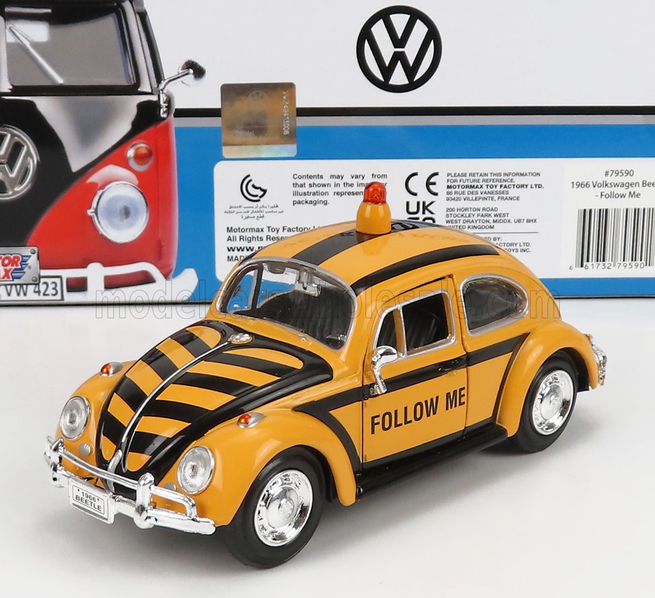 1:24 VOLKSWAGEN Beetle Airport Follow Me Service Car (1968), yellow black - 79590