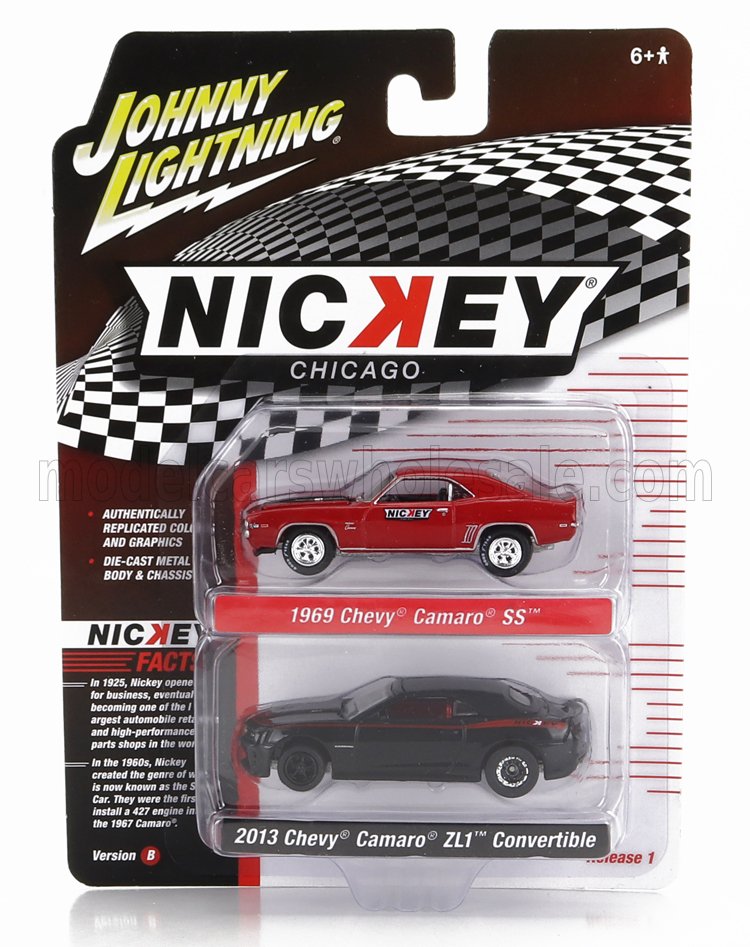 1:64 CHEVROLET Set 2x Camaro Ss (1969) + Zl1 Cabriolet Closed (2013), Black Red - JLSP320B