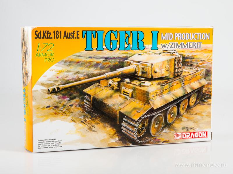 1:72 Сборная модель Немецкий тяжелый танк Tiger I средних серий с циммеритом - 7251