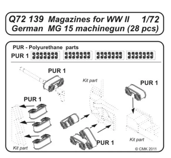 1:72 MG 15 Magazines for WWII Germ.Guns (28pcs) - Q72139