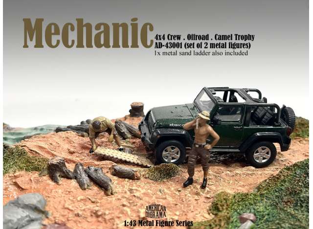 1:43 FIGURES SET 1 - 2X MAN MECHANICS CREW 4x4 OFFROAD CAMEL TROPHY, BEIGE BROWN - AD43001