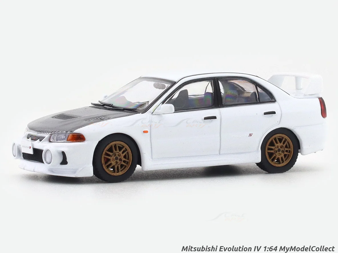 1:64 MITSUBISHI Lancer Evolution IV, white with carbon hood - C640018A
