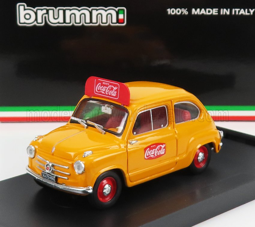 1:43 FIAT 600 I SERIES VEICOLO PUBLICITARIO COCA-COLA OLIMPIADI DI ROMA (1960), YELLOW - R491B