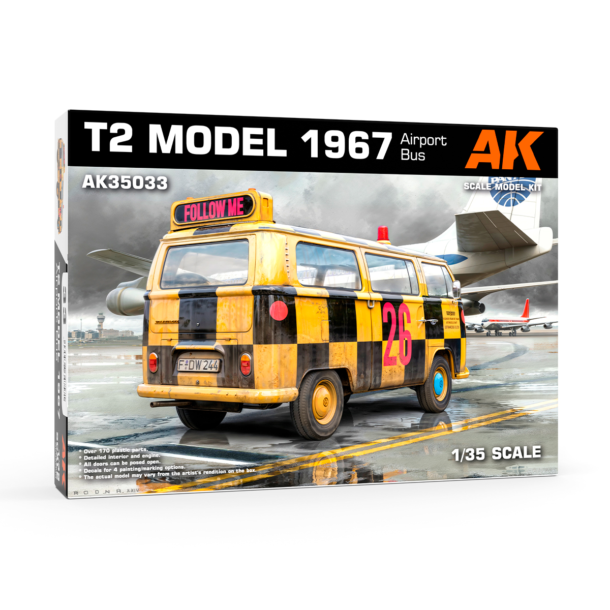 1:35 Сборная модель VOLKSWAGEN T2 автобус для аэропорта 1967 года / T2 Model 1967 Airport Bus - AK35033