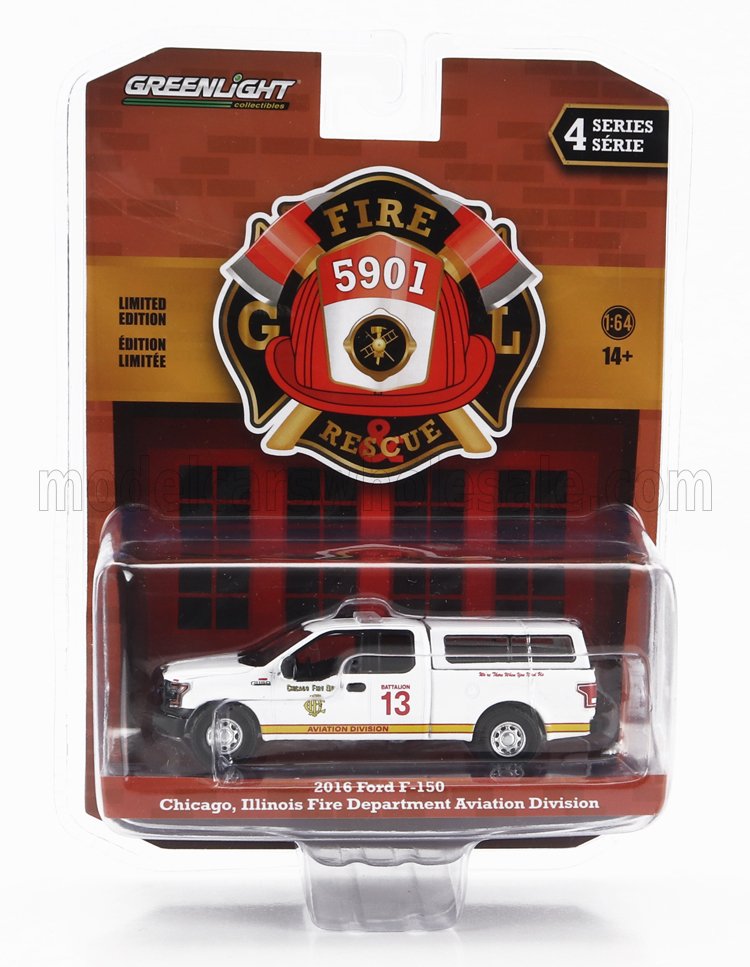 1:64 FORD F-150 Pick-up Closed Chicago Fire Engine (2018), White Yellow - 67050E