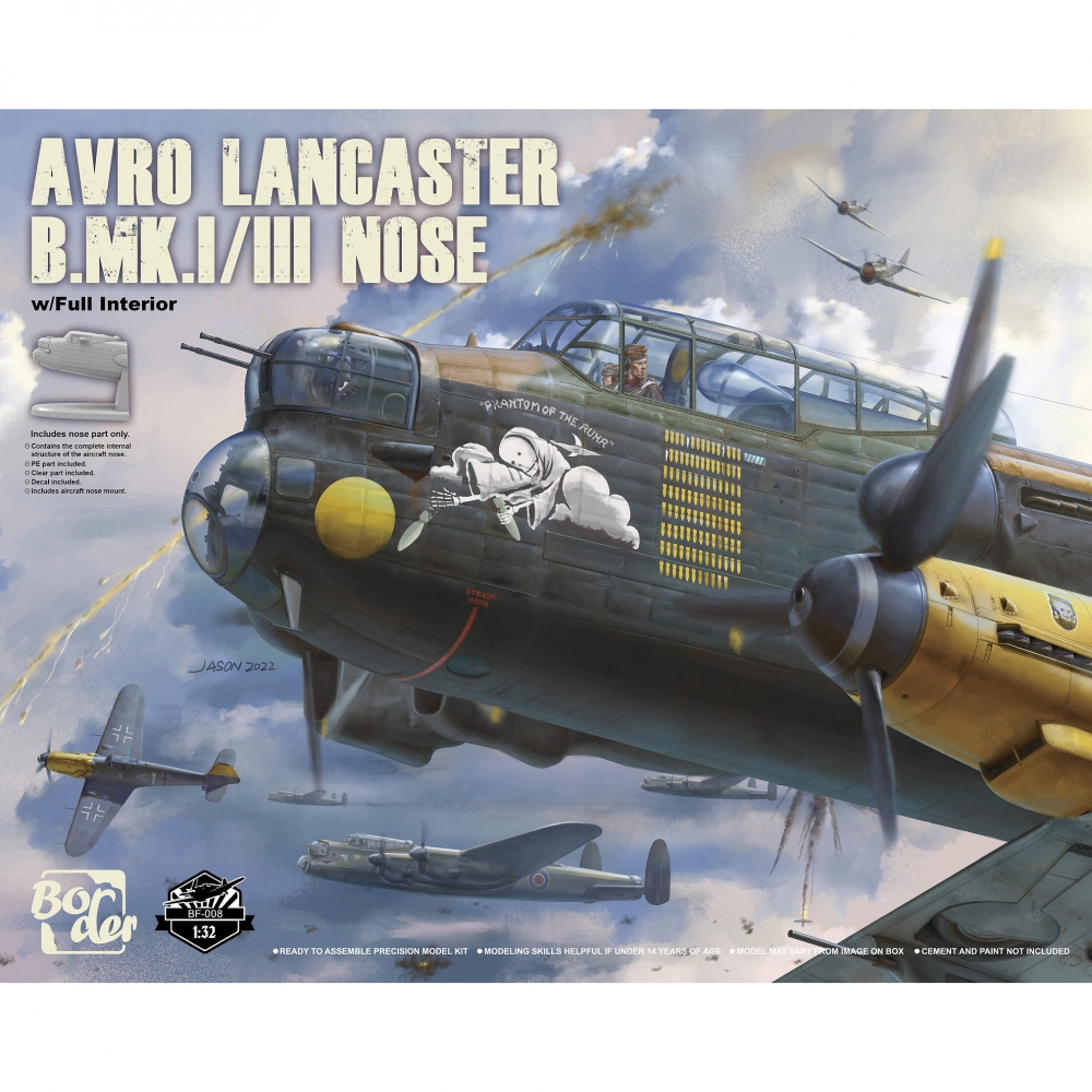 1:32 Сборная модель Носовая часть бомбардировщика Avro Lancaster B.MK1/III (с полным интерьером, в комплект включена подставка) - BF-008
