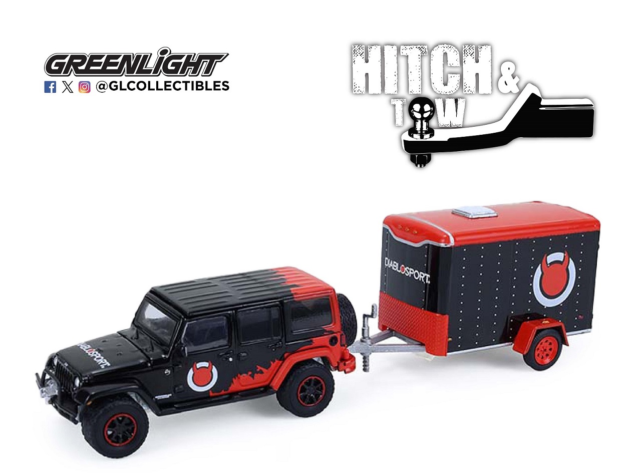 1:64 JEEP Wrangler Unlimited 4x4 с малым прицепом 'Diablo Sport' (2012), red/black - 32330C