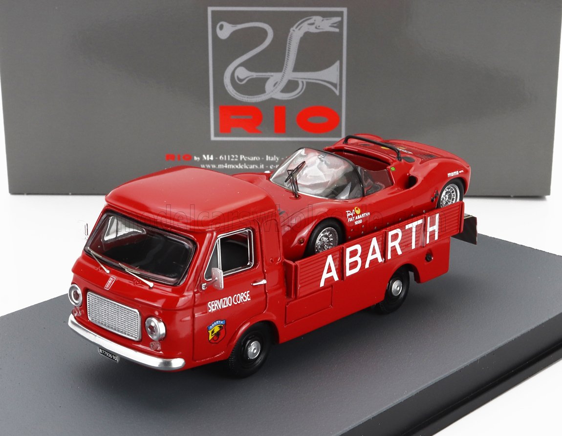 1:43 FIAT 241 Assistenza Abarth Corse Car Transporter (1970) With Fiat Abarth 1000sp Spider, Red - 4744